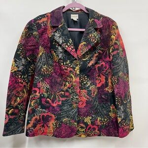 Chico's 2 Womens Bohemian Floral Paisley Jacket lined button up textured blazer